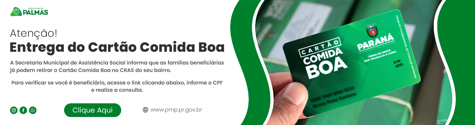 Cartão Comida Boa já está disponível para retirada nos CRAS