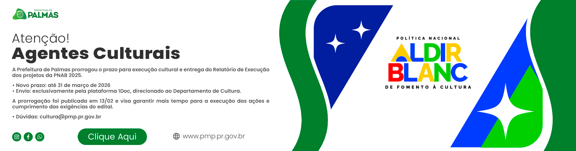 Prefeitura de Palmas prorroga prazo para entrega dos relatórios de execução da PNAB 2025