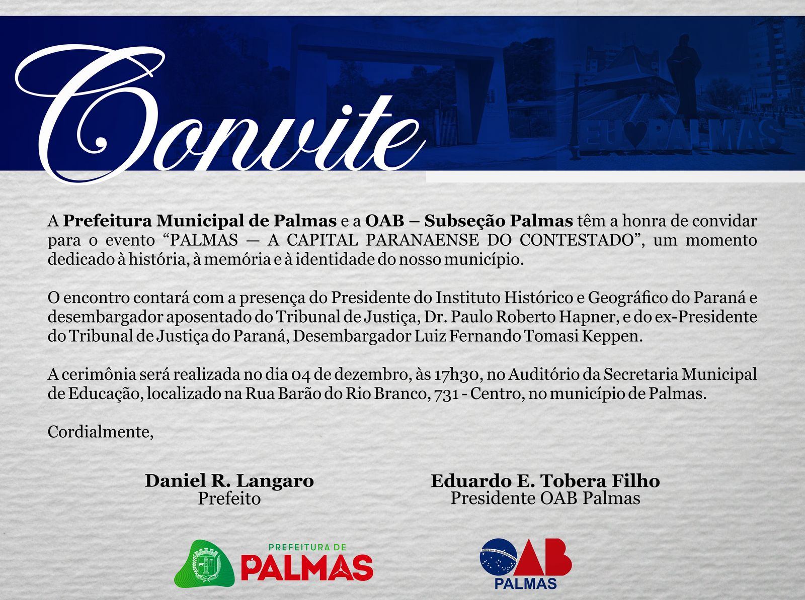 Palmas promove evento que reforça identidade histórica: “A Capital Paranaense do Contestado” reúne a